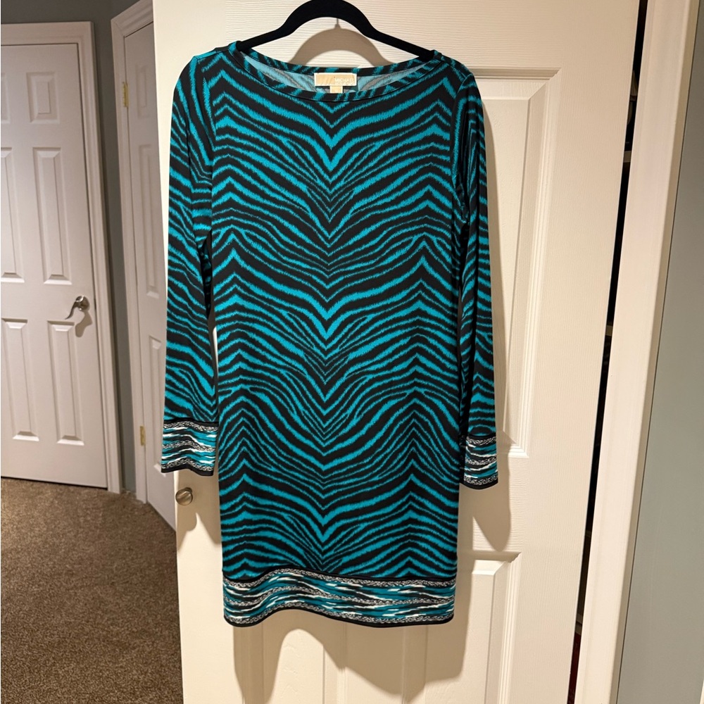 Michael Kors Teal and Black Long Sleeve Dress